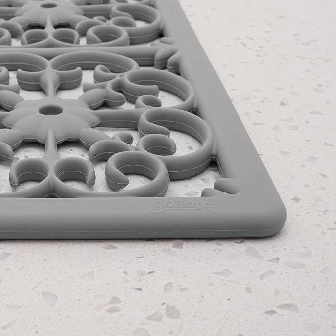 GASARÉ, Extra Large, Thick, Silicone Trivet for Hot Dishes, Pots, and Pans, Heat Resistant Mat for Countertop, Hot Pad for Kitchen, Easy to Clean, 16 x 12 x 3/8 Inches, Gray