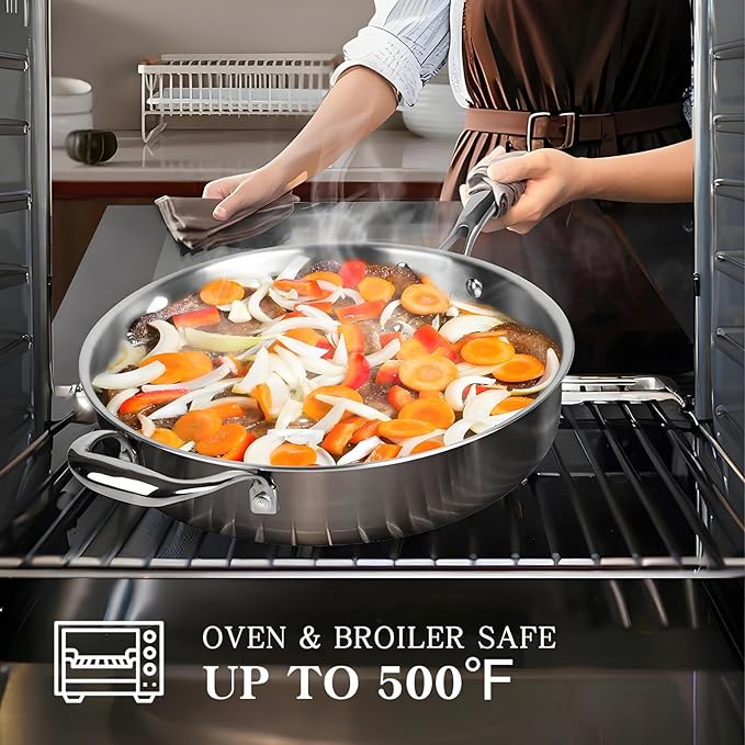 Triple Ply Stainless Steel Pots and Pans Set, EWFEN 12 Piece Induction Cookware Set, Oven Dishwasher Safe | Frying Pans, Saucepans, Saute Pan & Stock Pot, PFOA Free Kitchen Skillet