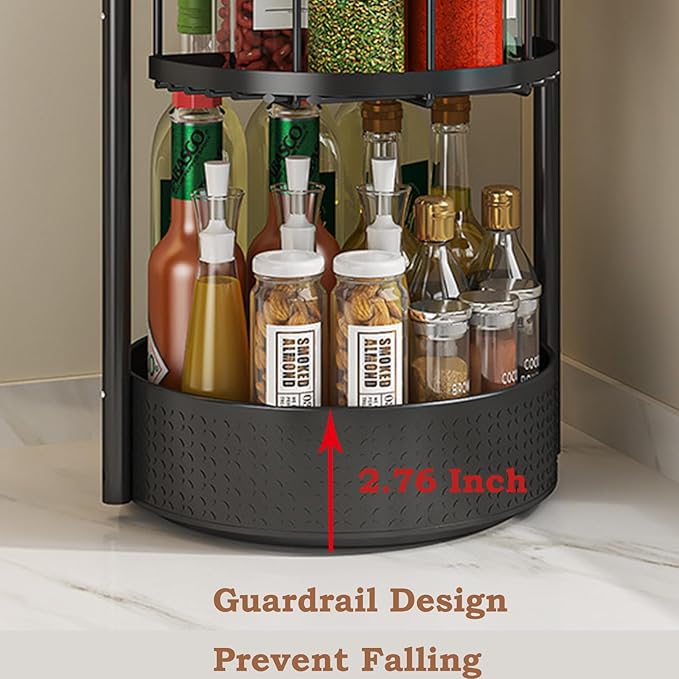 JEESA Lazy Susan Organizer, 360° Rotating Metal Spice Rack with Paper Towel Holder, Turntable Spice Holder for Condiments, Bottles, Jars, Suit for Kitchen Countertop & Cabinet, Black