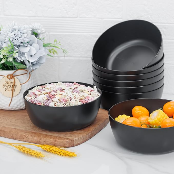 EI 8pcs Wheat Straw Bowls,28oz Reusable Cereal Bowls,Unbreakable Plastic Bowls,Premium Wheat Straw Bowls Set,Microwave and Dishwasher Safe Lightweight Fruit/Salad/Soup Bowls for Picnic,Halloween