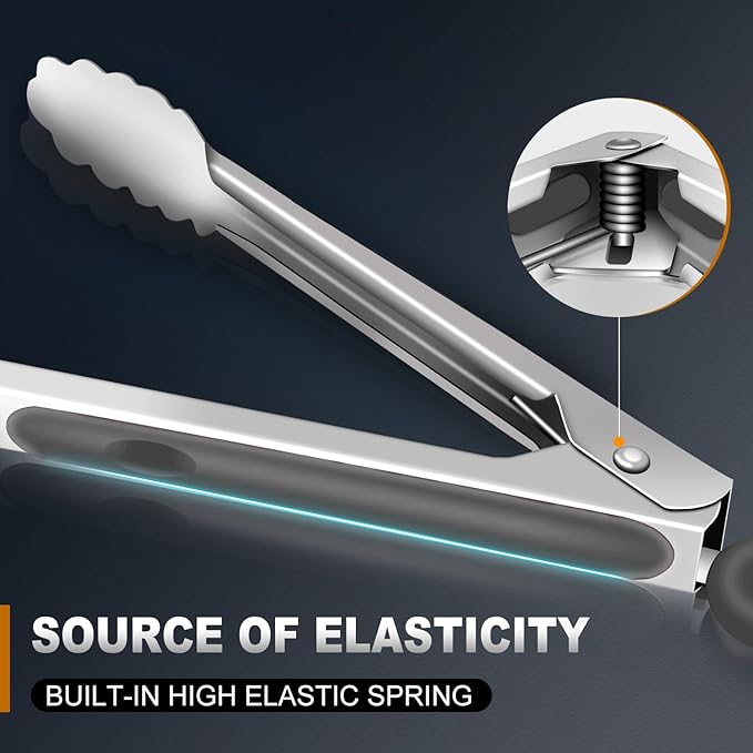 Tongs For Cooking - Heat Resistant 600 Degrees Stainless Steel Kitchen Tong,Heavy Duty Metal Locking Tongs - Perfect for Food, BBQ set of 3 (7",9" and 12") Grey