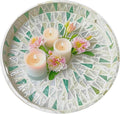 i-LAN 14-Inch Round Mother of Pearl Tray Boho Style Decorative Serving Tray,Beige Green Wooden Ottoman Lacquer Tray, with Handle and 2 Inch Side, Trays for Bread Fruits Coffee