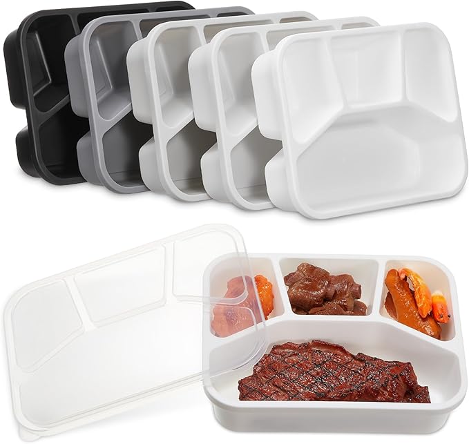 Honeydak 5 Pack Snack Containers 4 Compartment Bento Snack Boxes Reusable Lunchable Containers with Lids Divided Meal Prep Lunch Food Storage Box for School Work Travel(Black and White Ombre,Mixed)