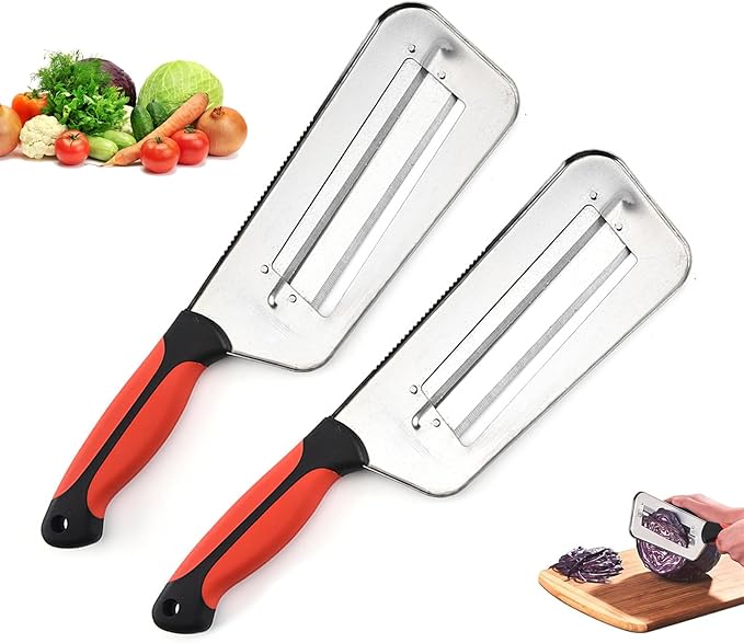 2 Pack Multifunctional Vegetable Cutter, Stainless Steel Dual Blade Julienne Cutter, Shredder Knife with Sharp Blades for Slicing, Grating & Shredding