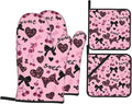 Oven Mitts Lovely Pink Heat Resistant Silicone Oven Mitts Set of 4,Oven Gloves for Cooking BBQ, Suitable for Barbecues Baking Cooking Microwave Cooking Gift