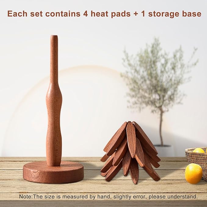 Wooden Trivets for Hot Dishes,Tree Shape Trivet Set,4 Wooden Trivets+1 Stand,Stored Like a Christmas Tree,Natural Foldable Kitchen Wooden Trivet,for Hot Dishes、Pot、Bowl、Teapot、Teacups(Walnut Wood)