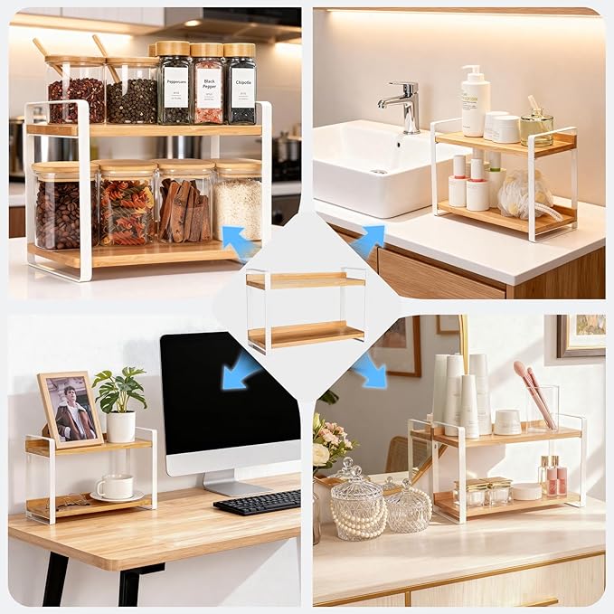 Countertop Spice Rack, Coffee Bar Accessories, Spice Racks,Counter Shelf, 2 Tier Coffee Organizer Station for Mugs, seasonings, Cream, Syrup (White)