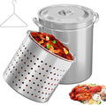 Bonnlo 62QT Stainless Steel Stock Pot for Boiling Seafood, Crawfish lobster & Crab, Frying Turkey & Steaming Tamales, Large Boil Pot with Steamer Basket, Lid, Lifting Hook for Outdoor Cooking Backyard
