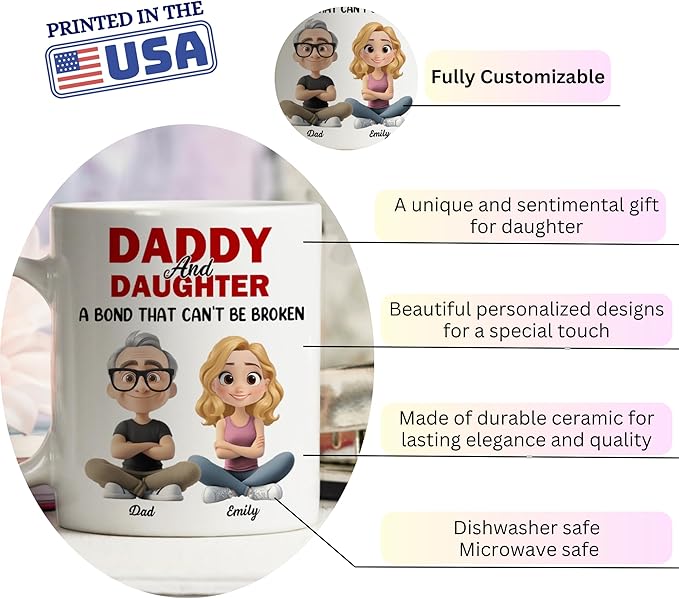 Wrappiness Dad And Daughter Personalized Coffee Mug - A Bond That Can't Be Broken, Thoughtful Gifts for Daughter from Dad, Mothers Day Birthday Gift from Father