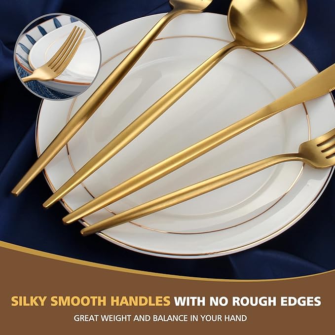 Matte Gold Silverware Set, Oliviola 20-Piece Stainless Steel Flatware Cutlery Set Service for 4, Satin Finish Kitchen Utensil Set, Dishwasher Safe