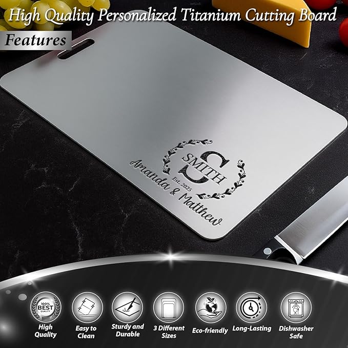 Personalized Titanium Cutting Board for Kitchen, 100% Pure Titanium and Stainless Steel, Double-Sided Cutting Boards, Custom Engraved Gift for Christmas, Housewarming, Wedding, Anniversary