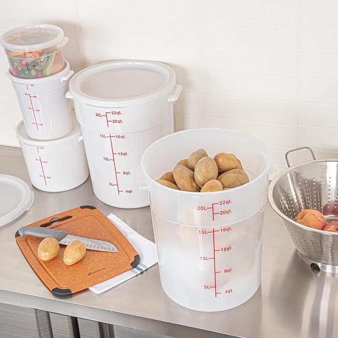 Restaurantware-Met Lux 22 Quart Food Storage Container, 1 Translucent Storage Container - Lids Sold Separately, Red Volume Markers, Dishwashable Container, Side Handles, For Storing Foods