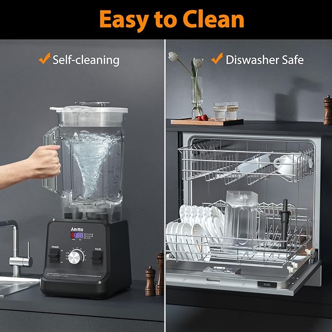 Aeitto Blender, Blenders for Kitchen with 1500-Watt Motor, 68 Oz Large Capacity, Professional Countertop Blenders for Ice Crush, Frozen Drinks, Black