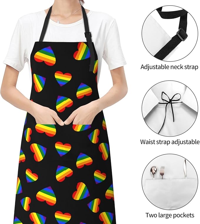 LGBT Aprons Gay Aprons with Pockets and Adjustable Rainbow Apron for Gardening Cooking Kitchen
