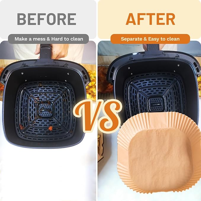 Air Fryer Disposable Paper Liner, Natural Baking Parchment Paper Air fryer liners,Thickened Oil-Proof High Temperature,for Air Fryers,Ovens,Pan and Microwaves (9inch-XL-Thick, square-Brown)