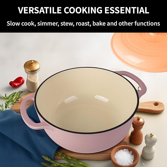 Premium Enameled Cast Iron Dutch Oven for Bread Baking | Non-Stick 5.5QT Oval Bread Oven with Lid | Perfect for Sourdough, Loaf, and Artisan Baking (Round Pink, 5.5 QT)