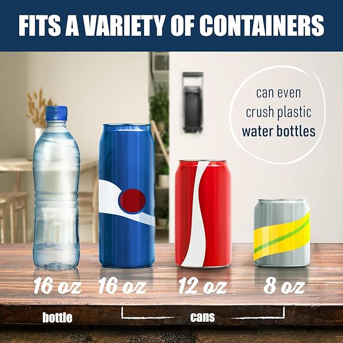 Mckay 16 Oz. and 12 Oz. Metal Can Crusher Auto Recycling, Heavy-Duty Can Crusher Wall Mounted, Can Smasher for Aluminum Seltzer, Soda, Beer Cans and Bottles for Recycling (Auto) White