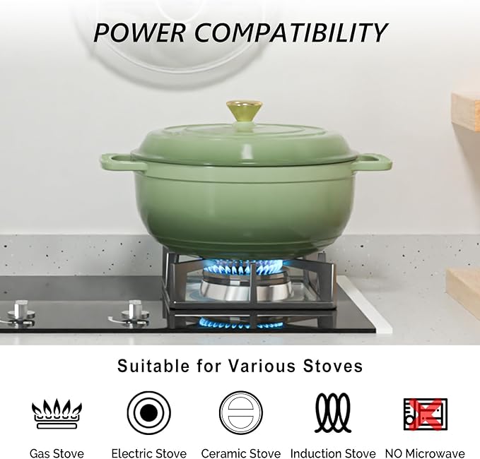 VINGLI 6QT Enameled Cast Iron Round Dutch Oven Pot with Lid, NonStick Casserole Pot with Dual Handles & Silicone GlovesRed, Oven Safe up to 500°F or on Stovetop, Dutch Oven for Bread Baking, Green