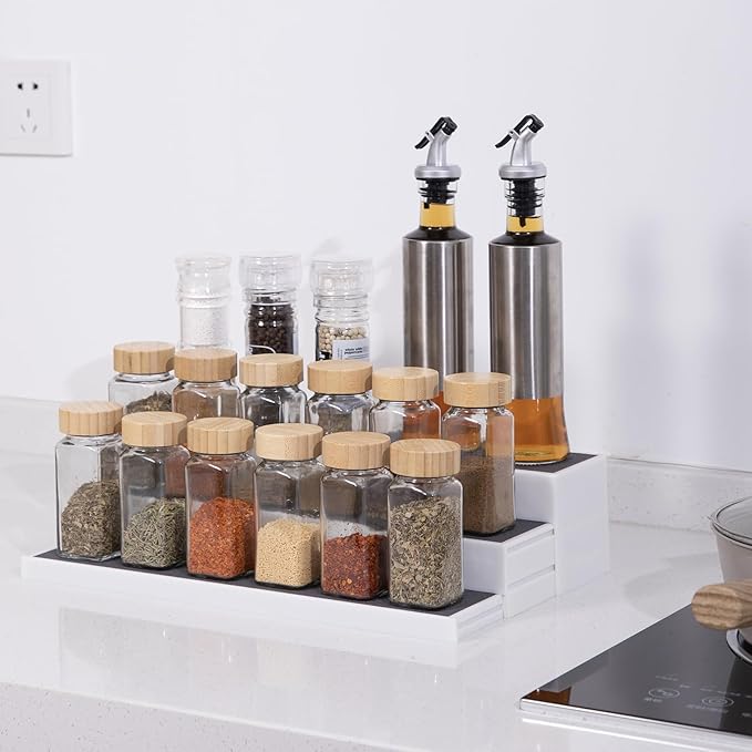 Spice Rack Organizer, Non-Skid 3-Tier Expandable Spice Rack For Cabinet, Tiered Spice Shelf, Kitchen Organizers and Storage, Seasoning Organizer, Pantry Organization, Bathroom, Countertop