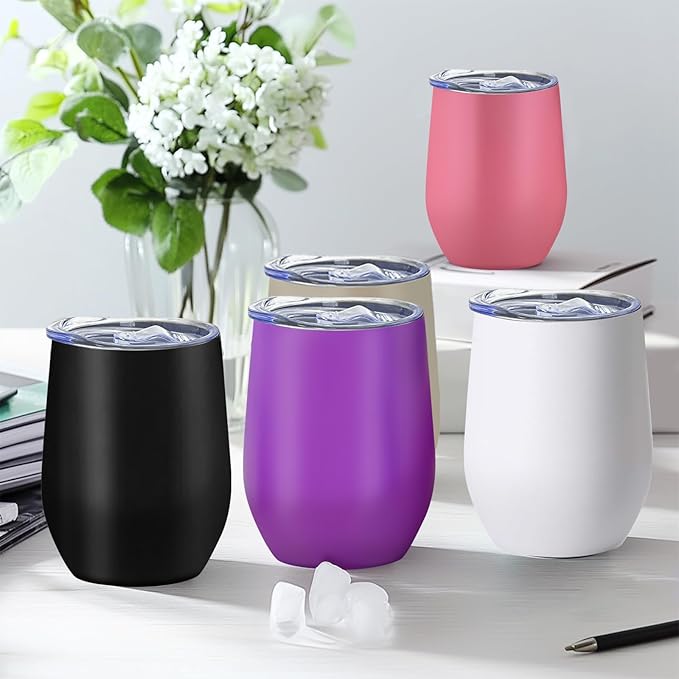 YOUKE OLA 18 Pack Stainless Steel Wine Tumbler with lid, 12oz Insulated Wine Tumbler Stemless Double Wall Vacuum Wine Glass Coffee Tumbler Bulk for Coffee, Wine, Cocktails, Champaign, 18 Colors