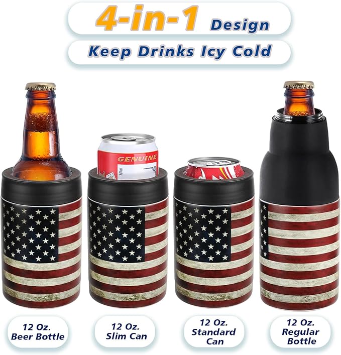 Stepstall 4-in-1 Can Cooler & Bottle Holder with Opener, Double Walled Stainless Steel Insulated, 12oz Beer Gifts for Men