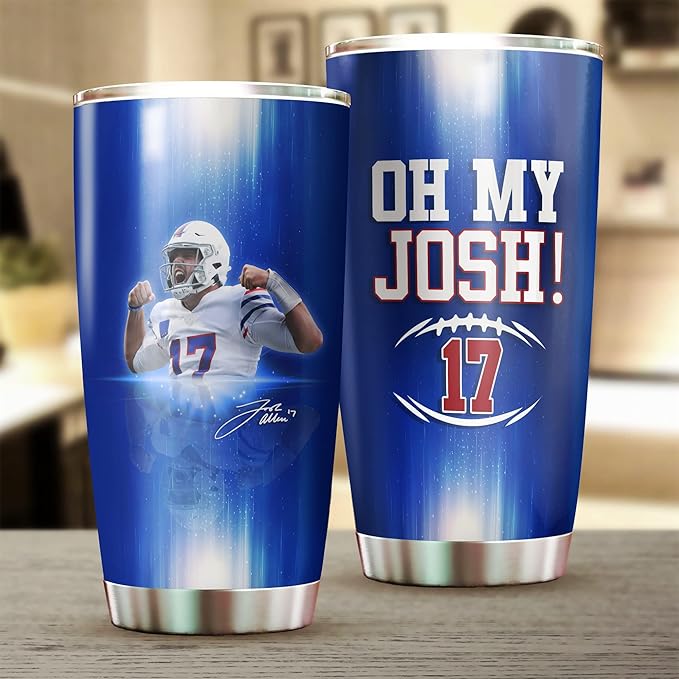 Josh Buffalo Allen Tumbler - Coffee Tea Mug Insulated Tumbler With Lid - Birthday, Christmas, Father Mother, Gifts For Football Fans - 20 Oz| Stainless Steel Mug