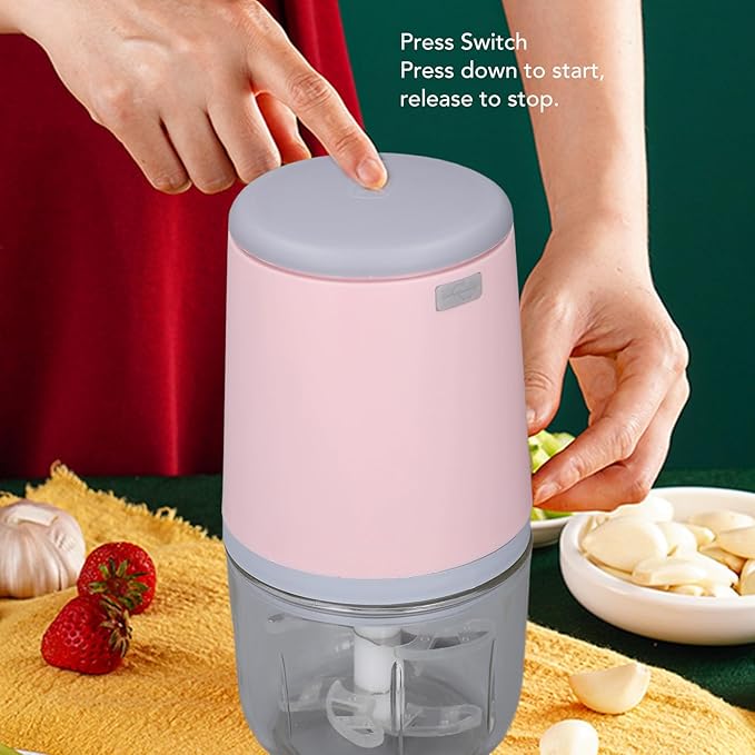300ML Mini Food Processor, Cordless Electric Food Chopper for Vegetables Fruits Meat, Baby Food Preparer Includes Blade, Container and Charging Cable (Rosa)