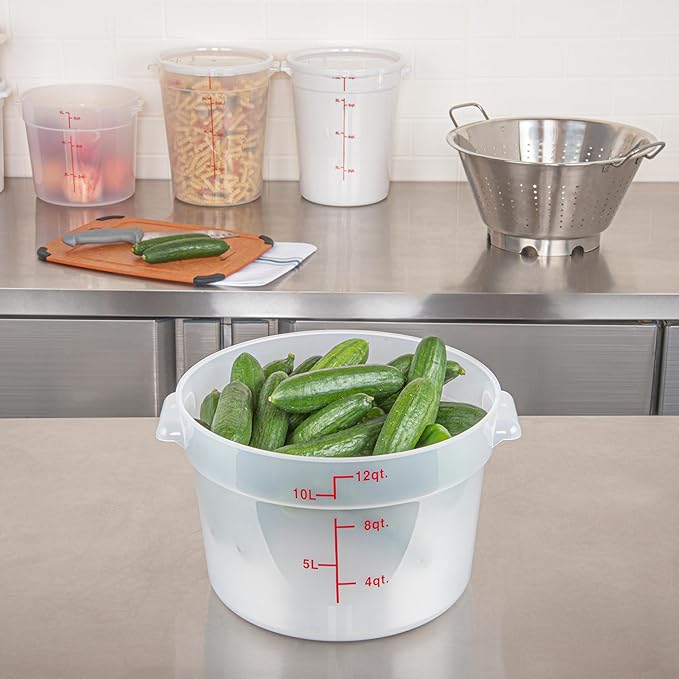 Restaurantware-Met Lux 12 Quart Food Storage Container, 1 Translucent Storage Container - Lids Sold Separately, Red Volume Markers, Dishwashable Container, Side Handles, For Storing Foods