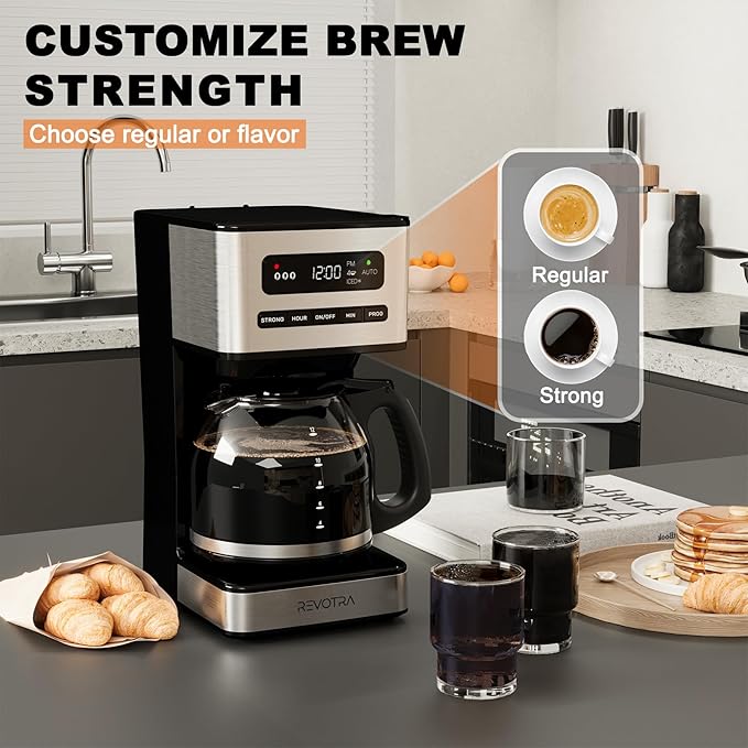 12-Cup Programmable Coffee Maker, Regular & Strong Brew Drip Coffee Machine, 1-4 Cup and Ice Coffee Setting, 24H Timer, Auto Shut-Off, Keep Warm, Pause & Serve, christmas gift