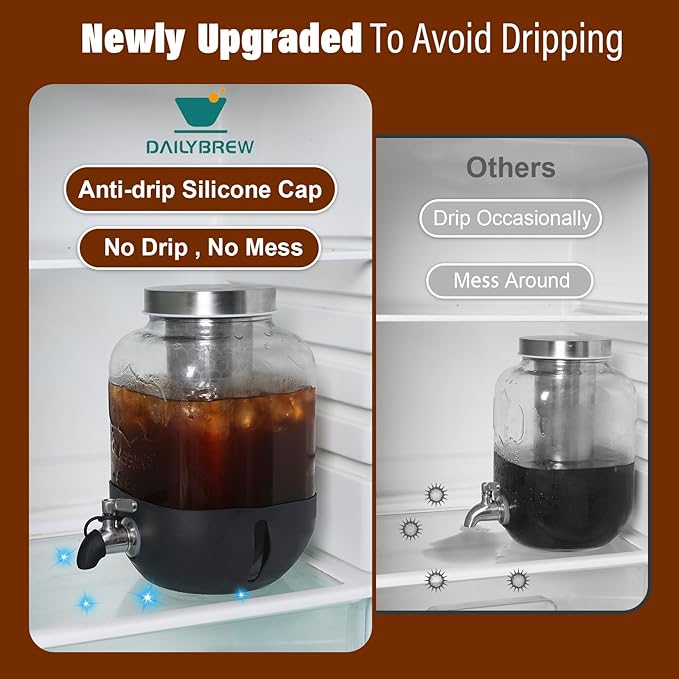 Cold Brew Coffee Maker, Cold Brew Maker 1 Gallon With Stainless Steel Filter, Cold Brew Pitcher With Stainless Steel Spigot, Ice Tea Maker With Airtight Lid, Cold Brew Coffee Maker With Silicone