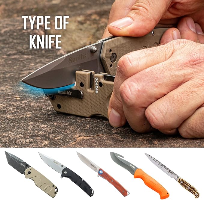 Smith’s Pocket Pal Tactical Knife Sharpener - 2 Stage Sharpener & Diamond Sharpening Rod - Pocket Clip - Outdoor Hunting Knife & Hook Sharpener - Compact & Lightweight