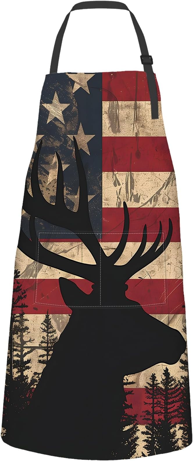 American Flag Deer Apron,Oxford Fabric Adjustable Kitchen Apron with 2 Pockets,Waterproof Cooking Aprons for Men Women Mom Wife Dad,Ideal Gifts for Coffee,Shop,Baking,BBQ,Housewarming,28x33in