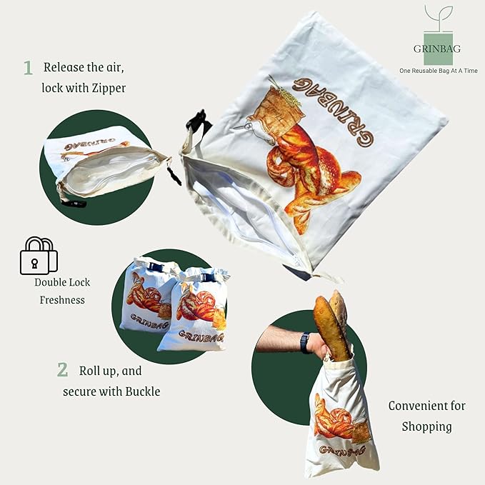 2 Pack Reusable Bread Bag, Sustainable Bread Storage w/Zipper, Freezer Bag, 100% Cotton, Eco-Friendly, Homemade Sourdough Bread Loaf Container, XLarge Reusable Food Storage Box