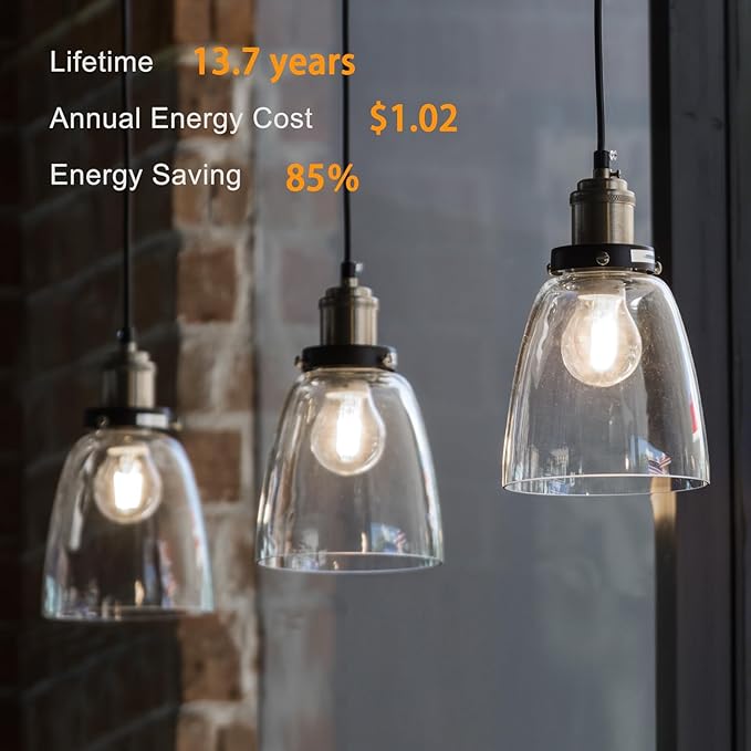 TJOY 6 Pack A19 Vintage LED Edison Bulbs, Dimmable Light Bulb 60W Equivalent, High Brightness 5000K Daylight, Ultra-Bright, 8W E26 Standard Base, 800Lumens, CRI80+, Clear Glass Filament Bulb for Home