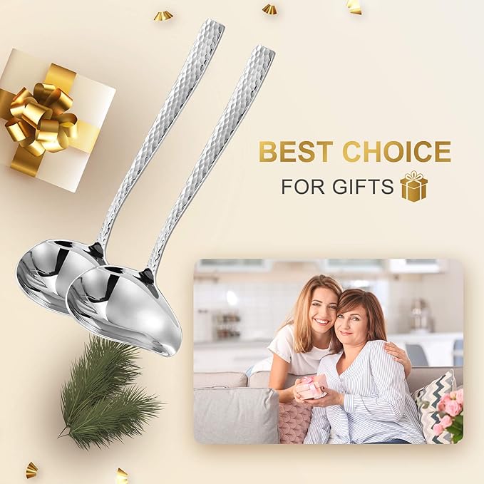KEAWELL Louis Hammered 18/10 Stainless Steel Sauce Ladle With Pouring Spout, Great small sauce spoon for gravies and dressings, 7.4 Inch, Dishwasher Safe (2)