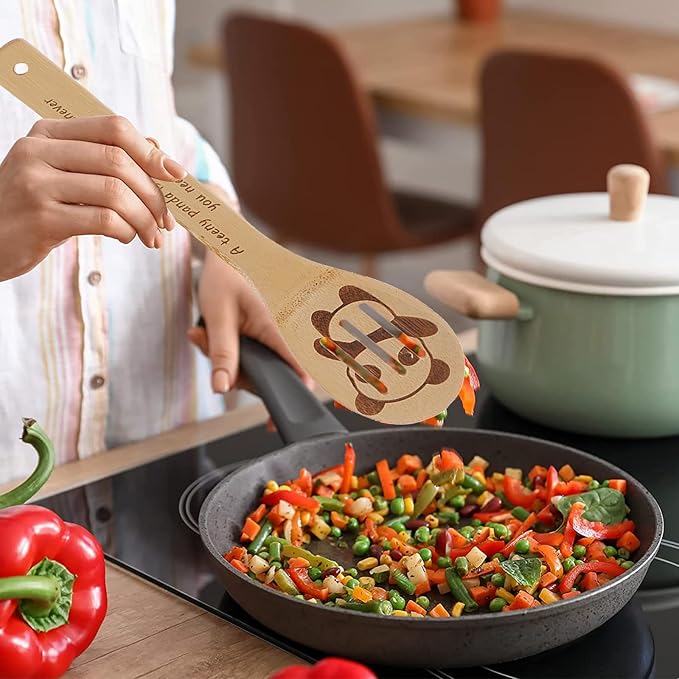 5PCS Panda Wooden Cooking Spoons Set Panda Gifts for Women Kitchen Decor Bamboo Cooking Utensil Spoons for Housewarming Wedding Anniversary Thanksgiving Christmas Gifts Mom Women