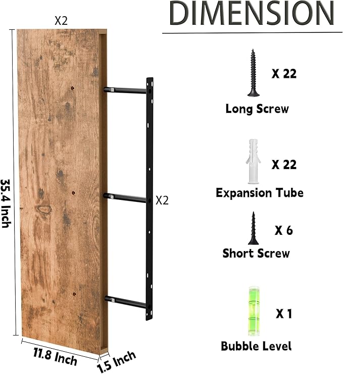 36 Inch Long Floating Shelves for Wall, Rustic Brown 12 Inch Deep Floating Shelves Set of 2, Wall Shelves for Bathroom Over Toilet, Live Edge Display Shelf with Invisible Brackets, Home Decor