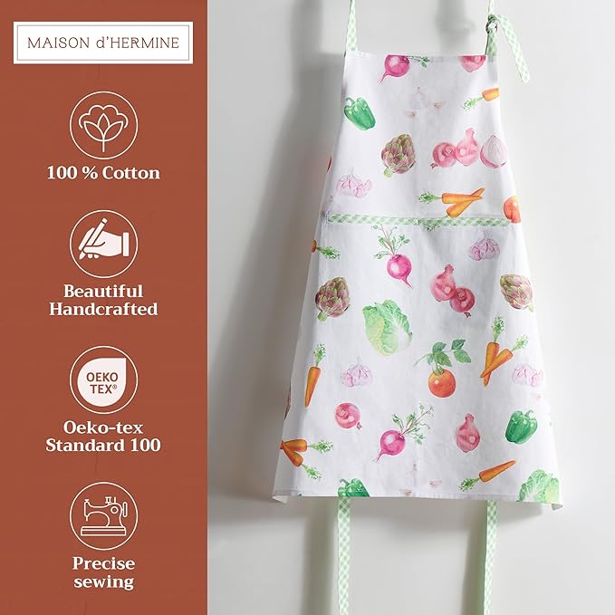 Maison d' Hermine 100% Cotton Apron for women with Pocket Kitchen Chef Apron for Men Cooking Gardening Server Waitress