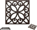 Comfify Decorative Cast Iron Trivet – Square Pattern for Kitchen or Dining Table – 6.5 x 6.5 with Rubber Feet – Recycled Metal – Rustic Design – Rust Brown Color