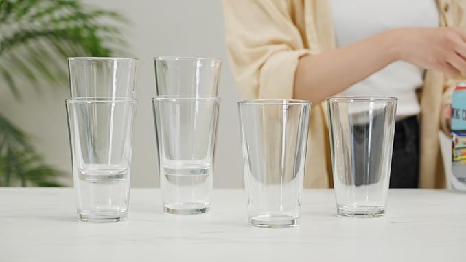 TRUE Stackable Beer Glasses, Pint Glasses for Beers, Water, Iced Coffee, Cocktails, Game Night, Beer Gifts for Men, BBQ Outdoor Party, Home Bar Accessories, Kitchen Glassware, 16 oz, Set of 6