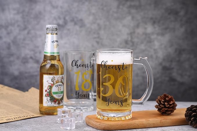 30th Birthday Gift，Men and Women Cheering 30th Birthday Beer Mugs，Cheers to the 30th Anniversary Beer Glass，30th Birthday Party Wedding Anniversary Decorative Gift, 18 Ounce (Cheers to 30 Years)