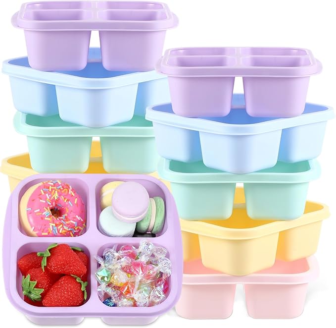 Honeydak 10 Pack Bento Snack Containers 4 Compartment Snack Boxes Reusable Lunchable Containers with Lids Divided Meal Prep Lunch Food Storage Box for School Work Travel