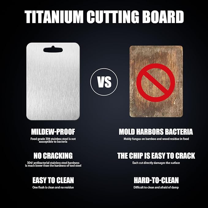 Titanium Cutting Board - 2025 New Upgrade 100% Pure Titanium Cutting Boards for Kitchen Double Sided Titanware Cutting Board,Hygiene Durable Dishwasher Safe Chopping Board(16x10)