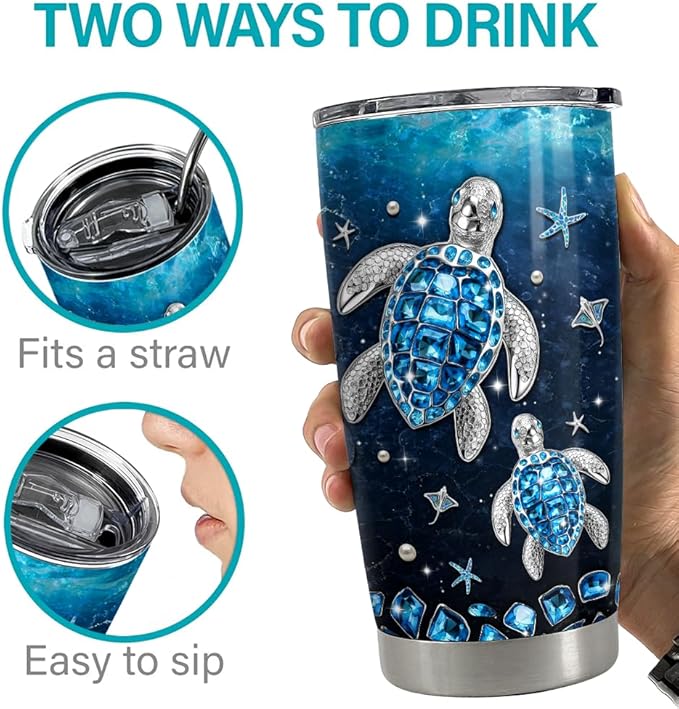 SANDJEST Sea Turtle Tumbler 20oz Stainless Steel Insulated Tumblers Coffee Travel Mug Cup Jewelry Drawings Style Turtles Gifts for Women Girls Teen Gift for Birthday Christmas