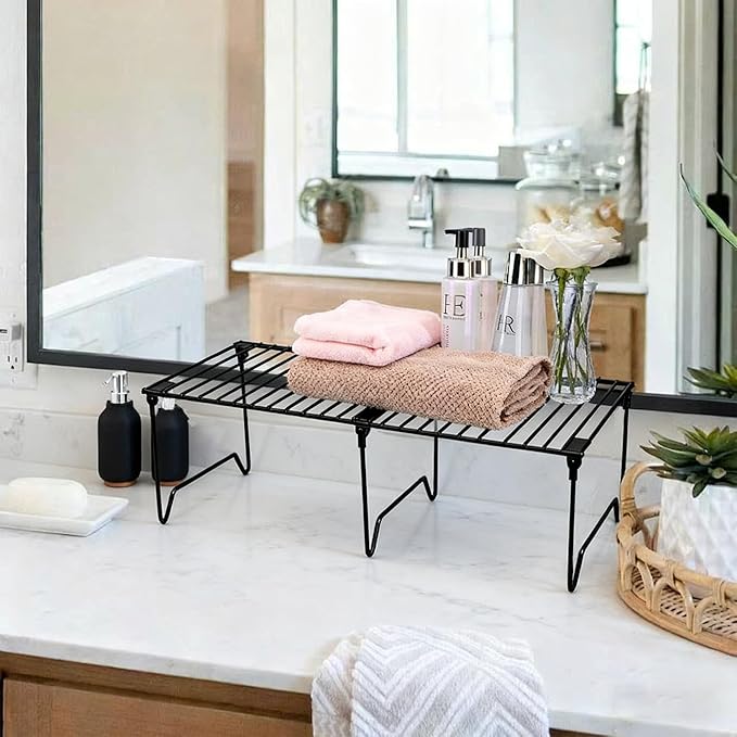1/2-Piece Set cabinet organizer shelf,kitchen counter shelf,Foldable Pantry Shelf,Plate, Dish,Rustproof Metal Storage Organizer (2, Black)
