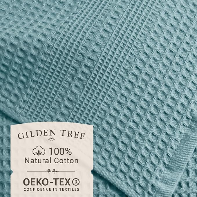GILDEN TREE Waffle Hand Towels for Bathroom Quick Dry Towel Super Absorbent Thin 100% Cotton Lint Free, Hand Towels for Bathroom Set of 2, Classic Style (Seafoam)