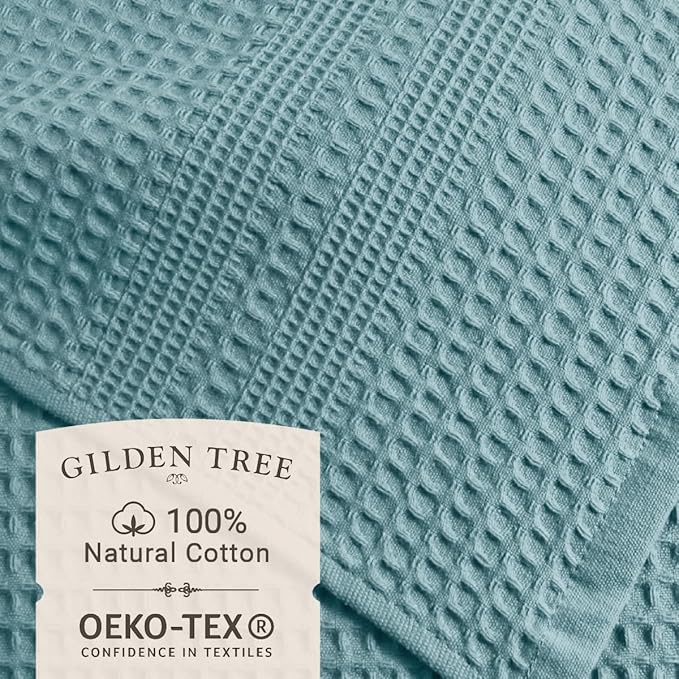 GILDEN TREE Waffle Towels for Bathroom, 100% Cotton Quick Dry Towel, Waffle Bath Towels Large, Absorbent Lightweight Travel Towel, Bath Towels Set of 2, Classic Style (Seafoam)