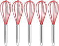 HARFINGTON 5Pcs Silicone Whisk 10" Kitchen Whisk Wire Whisks Beater with Stainless Steel Handle for Egg Milk Whisking Blending Beating & Stirring, Red