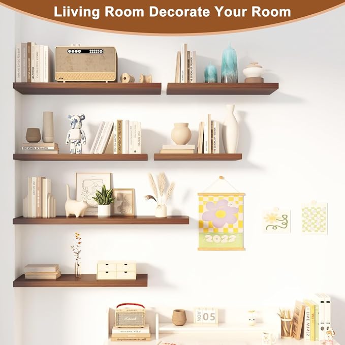 12 Inch Deep Floating Shelves for Wall 3 Pack Floating Shelfs Large Storage Space Wall Decor Display Shelf for Bathroom Living Room Bedroom Kitchen 40" W x 12" D x 1.2" H Walnut