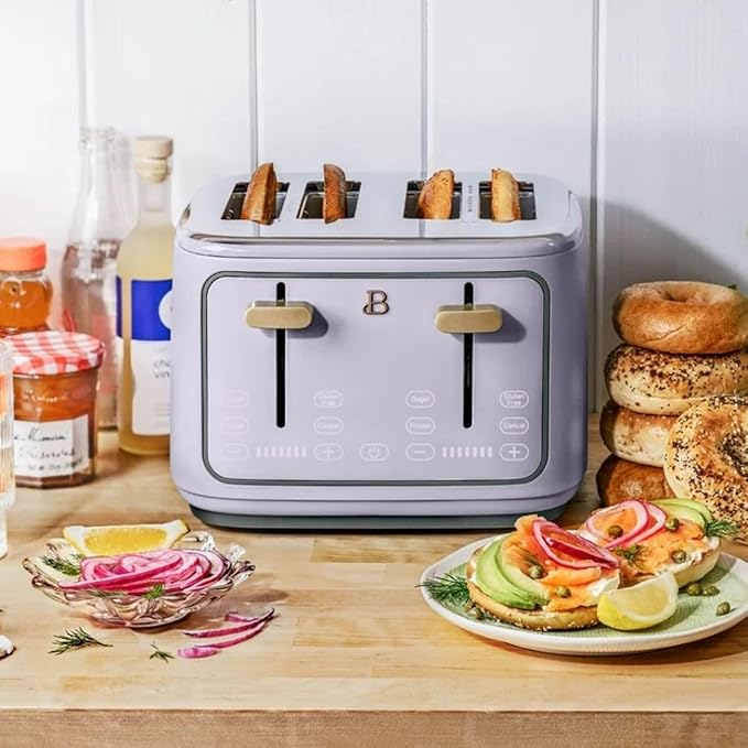 Beautiful 4 Slices Toaster - 7 Shade Settings, Touch Display, Extra-Wide Slots for Bagels, Gluten-Free & Frozen Presets, LED Countdown, Removable Crumb Tray, 1800-watt toasting (Lavender)